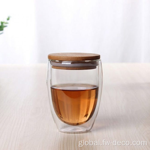 Transparent Glass Set With Bamboo Lid Double Wall Insulation Mug Portable Glass Supplier